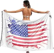 [RPLIFE] Watercolor USA Flag White Bathing Suit Cover Sarong Wrap, Summer Long Sarong Wraps for Women, Large, Watercolor Usa Flag White, Large