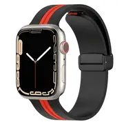 Magnetic D-Buckle Sports Wristband For Apple Watch Series 8 /7 /SE /6 /5 /4 /3 /2 /1 Ultra Loop Strap 38mm 40mm 41mm- (Black+Red)
