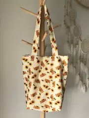 Teddy Bear with Sunflowers and Bees Tote Bag (Medium) / Shopping Bag / Gift Bag