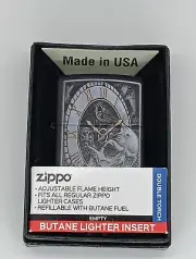 Zippo Skull Clock Design 29854 "Double Torch" refillable Butane Lighter