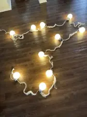 10 Globe Light Set White Globes w/White Cord 30 ft Outdoor String Lights