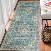 LuxFocus Runner Rug for Hallway Vintage Boho Style Runners Hallway Runner Machine Washable Indoor Carpet Non-Slip Area Rug for Bedroom Soft Medium Pile Foldable Brown-Green 60x230 cm