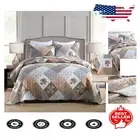 Bohemian-Inspired King Quilt Set - Mocha Floral Patchwork for All Seasons
