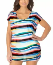 Anne Cole MULTI Plus Size Mesh Tunic Swim Cover-up, US 18-20