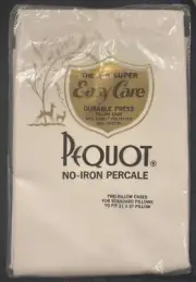 Vtg Pequot Percale White Pillow Cases 2pc Standard New Old Stock