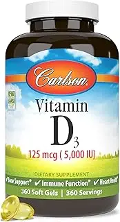 Carlson Labs, Vitamin D3, 5,000 IU (125 mcg), 360 Soft Gels