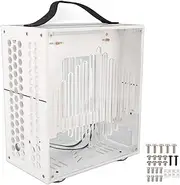 Mini ITX Computer Case with Handle, 23x20.5x12cm Clear Arcylic PC Case, 360 Degree Open High Airflow Portable DIY Desktop Computer Chassis (White)