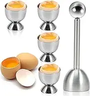 5Pcs Egg Cracker Topper Set Stainless Steel Egg Topper Cutter with 4 Egg Cups Portable Egg Topper Cutter Tool Kitchen Tool Egg Cutter Topper Egg Shell Opener Topper Cutter for Kitchen