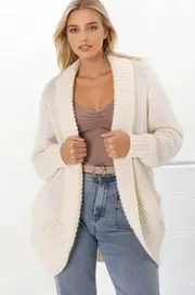 Blair Cardigan - Chunky Open Front Knit Cardigan with Pockets in Cream