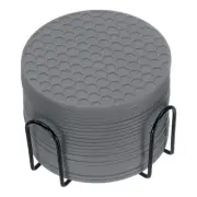 24 Pcs Silicone Coasters with Holder, 4 Inch Round Coaster for Drink, Gray