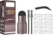 Eyebrow Stencil Kit, Eyebrow Stamp, Eye Brow Shaper with 10 Reusable Eyebrow Stencils ＆ 2 Eyebrow Pen Brushes, Professional Waterproof Brow Powder Stamp, 3 in 1 Hairline Shadow Powder (Dark Grey)