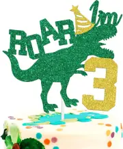 Roar I'M 3 Cake Topper, Dinosaur Jungle Safari Cake Decor for Boys Girls, Hap...