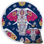 Indian Princess Elephant Round Beach Towel