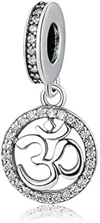 [Bolenvi] Om Ohm Aum Symbol Hindu Yoga Meditation Dangle Pendant Charm - Omni Clasp Clip on 925 Sterling Silver Charms Compatible with Pandora & Similar Bracelets, Necklaces & DIY Jewelry - Crystals,