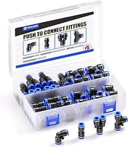 Tailonz Pneumatic 1/4 Inch od Push to Connect Fittings Pneumatic Fittings Kit 10 Spliters+10 Elbows+10 tee+10 Straight (40 pcs)
