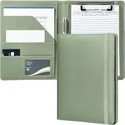 Mymazn Junior Padfolio Portfolio Folder, Small A5 Clipboard with Cover for 5'' x 8'' Writing Pad Notepad Holder Legal Pad Holder for Business School Office Men Women (Sage Green)