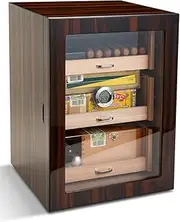 [CIGARLOONG] Cigar Humidor Cedar Wood 3 Drawers with Hygrometer and Humidifier Moisturizing Box Holds 100 Cigars Large Indoor Humidor(Brown)