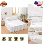 OEKO-TEX Certified Soft Linen Bed Skirt with Pleated Frills - 14" Queen Drop