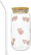 Garneck Can Shaped Glass Cup with Wood Lid and Straw Borosilicate Drink Glass for Juice Milk Iced Easy to Clean Reusable Beverage Container