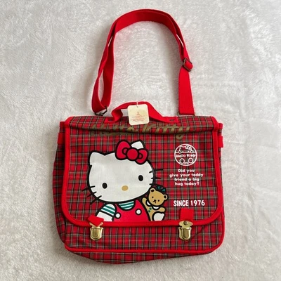 Vintage 1989 Sanrio Hello Kitty Messenger Bag Crossbody Red Gold Plaid Bag NWT