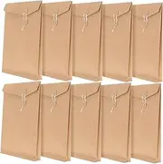 ERINGOGO 4 Kraft Paper Gusset Envelope Document Organizer Brown Folder String Tie Closure 10pcs Set Paper Organizer Storage