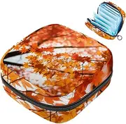 Period Bag,Sanitary Napkin Storage Bag,Autumn Season Tree and Leaves,Tampon Holder for Purse