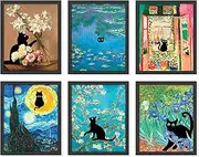 [97 Decor] Black Cat Decor - Cute Black Cat Poster, Van Gogh Cat Wall Art, Black Cat Decorations, Vintage Cat Wall Decor, Funny Cat Pictures for Home, Retro Cats Print Photo Artwork (20x25cm | 8x10 inch UNFRAMED)