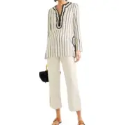Tory Burch Tory Tunic Top Filip Rayon Slub Stripe New Ivory / Black Size 0 NEW