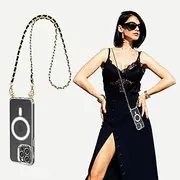 Aporia - Compatible with MagSafe Clear Case for iPhone with Crossbody Chain | Built in Hook & Shoulder Strap | Compatible for MagSafe Wireless Charging + Luxury Design (Gold, iPhone 16 Pro)