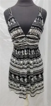 NWT Sky XS Chain Halter Deep V Neck Top Black White 118389
