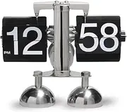AuPage Turning Clock Stainl Steel Foot Small Scales Flip Desk Clock Vintage Living Room Home Deco Ion Black