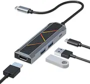 Redragon 4-in-1 USB-C Hub with 4K 60Hz HDMI Splitter, Type C 100W Power Delivery, 2X USB 3.0 5Gbps Data Ports, RGB Light, Aluminum Docking Station for MacBook Pro, XPS, Dell and More