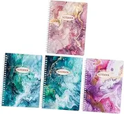 HAMPPLIES 60 Page A5 Marble Lined Notebook Set 4pcs Diary Planner Spiral Binding for Office School Writing Pads