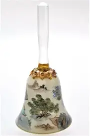 Reverse Painted Glass Bell. Hand Painted Enamel with Village Designs