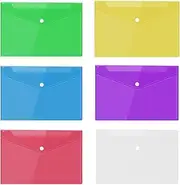 Document Pouches, Pack of 6, A5 Document Pouches, Press Button Pockets, Document Plastic Wallets, Document Folder, PVC, Assorted Transparent Colours, for Storing Documents, Notes and Receipts