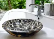 15" Round Natural Agate Stone Elegant Bathroom Washbasin Sink For Washroom Decor