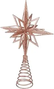 jojofuny Glittered Christmas Tree Topper, Metal Star Tree Topper Xmas Tree-top Decor Rose Gold