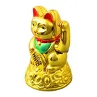 Collar and Bell Waving Cat Maneki Neko Gold Fortune Feng Shui 6 5 Inch