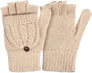 [GALPADA] Womens Wool Gloves with Fold-Back Mitten Flap Hand Warmer Winter Gloves