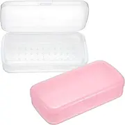 SUMTree Pack of 2 Sterilisation Box for Nail Tools, Plastic Sterilisation Container with Removable Strainer and Lid, Disinfectant Holder for Tweezers, Nail Clippers, White Pink