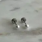 Flatback flat back faux pearl silver tone stainless steel stud earring tragus