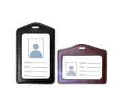 Pack Of 2 Leather Badge Holders, Vertical / Transverse Id Card Holders With Id Window, Work Name Card Badge Case,Black+Brown