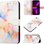 SATURCASE Case for Apple iPhone 6 6S 7 8 SE 2020/2022, Beautiful Marble Pattern PU Leather Flip Magnet Wallet Stand Card Slots Protective Cover with Hand Strap (YS-1)