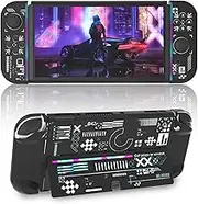 ECHZOVE Protective Case Compatible with Nintendo Switch OLED,Switch OLED Hard Black Cover Case with Thumb Grip Caps and Screen Protector - Black