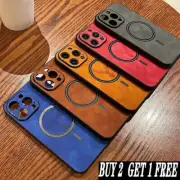 For iPhone 16 15 14 13 12 Pro Max 11 Deer Leather ShockProof Magsafe Case Cover