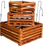 DESQUIGGLE Set of 3 Strong Wooden Orchid Baskets with Hangers, Vanda Baskets for Outside