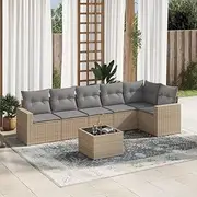 7 Piece Garden Sofa Set with Cushions Beige Poly Rattan, Garden Furniture Sets