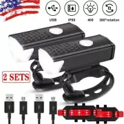 USB Rechargeable LED Bicycle Bike Front Rear Light Cycg Lamp 2 Set