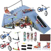 Fingerboard Ramps Kit - 24 Pcs Skatepark Set With Mini Toy Accessories Including Roller Skate, Bike, Scooter, and Hand Board