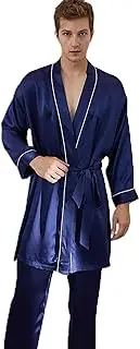 [Generic] Men’s Silk Robe Lightweight,Lightweight Soft Sleepwear Loungewear Lace up Fashion Luxurious Homewear Sleepwear